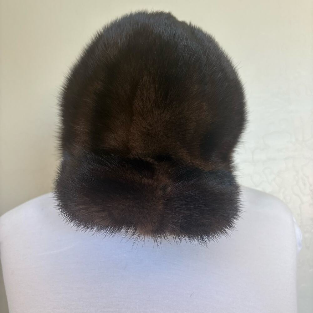 Vintage Genuine Mink Fur Hat Dark Brown Mahogany Cloche Pill Box Unbranded OS - Picture 2 of 13